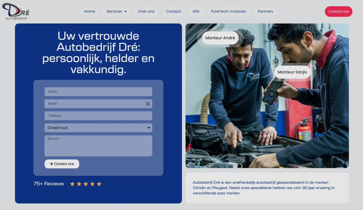 Screenshot van autobedrijfdre.nl