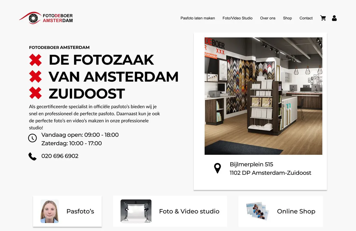 Screenshot van de Foto de Boer Amsterdam website
