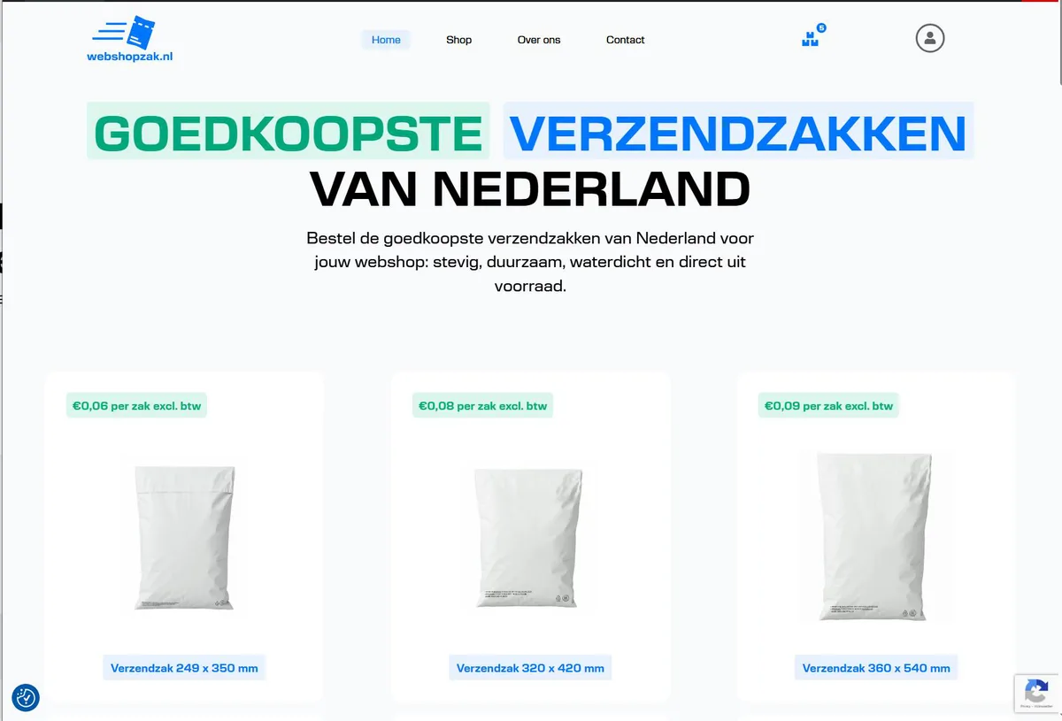 Screenshot van webshopzak.nl